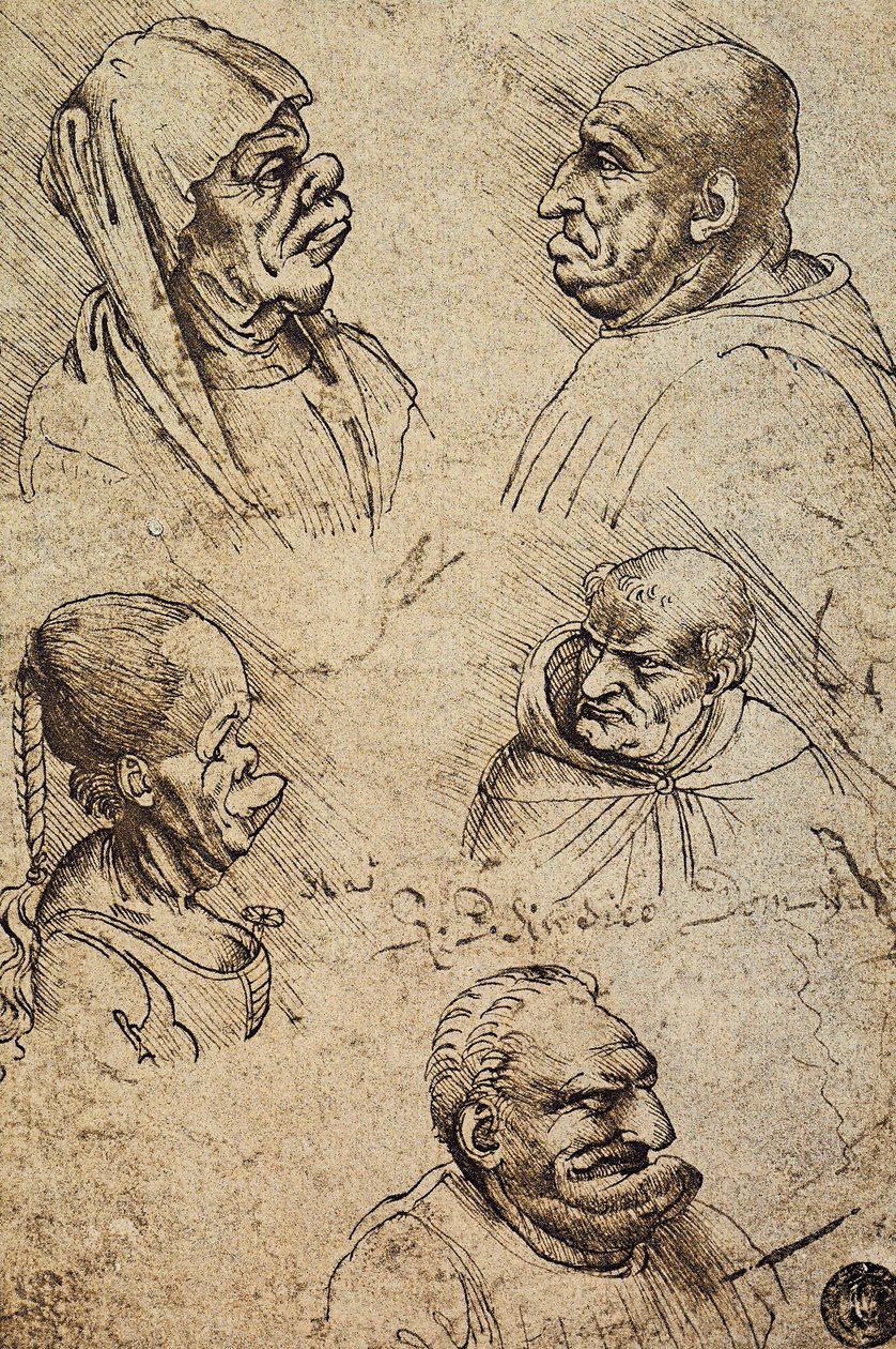 خمسة رؤوس بشعة ، رسم ليوناردو دا فينشي. غاليري ديل أكاديميسيا ، البندقية بواسطة ليوناردو دا فينشي