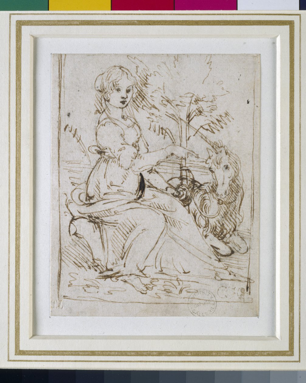 سيدة مع يونيكورن ، c.1480 (قلم وحبر بني غامق) بواسطة ليوناردو دا فينشي
