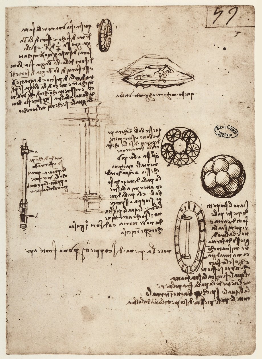 MS B 2173 f.59r ، دراسة الأسلحة العسكرية ، 1488-1490 بواسطة ليوناردو دا فينشي