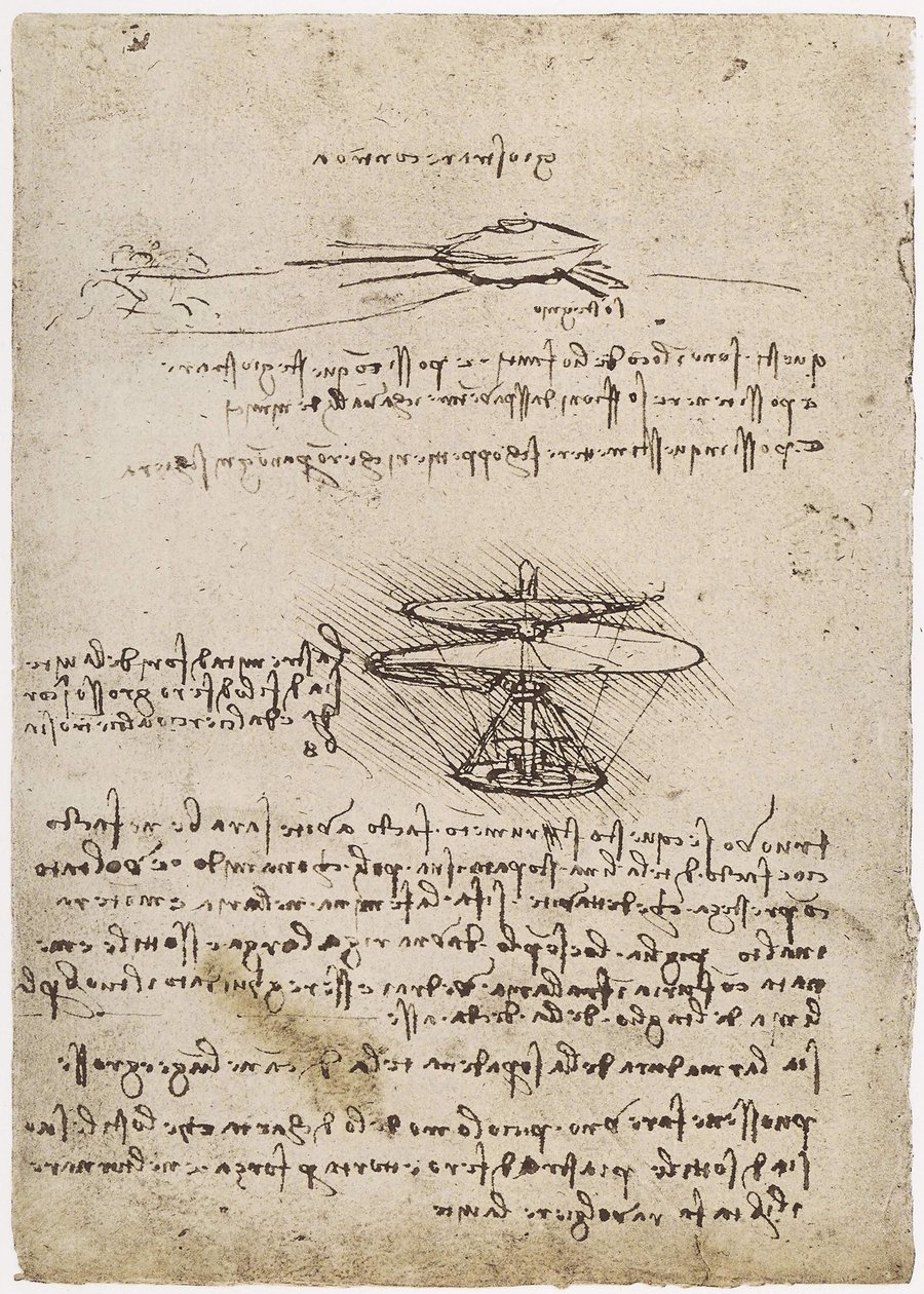 MS B 2173 فل. 83 فولت دراسات لبرغي الهواء ، 1488-90 (قلم وحبر على ورق) (انظر أيضًا 162317) بواسطة ليوناردو دا فينشي