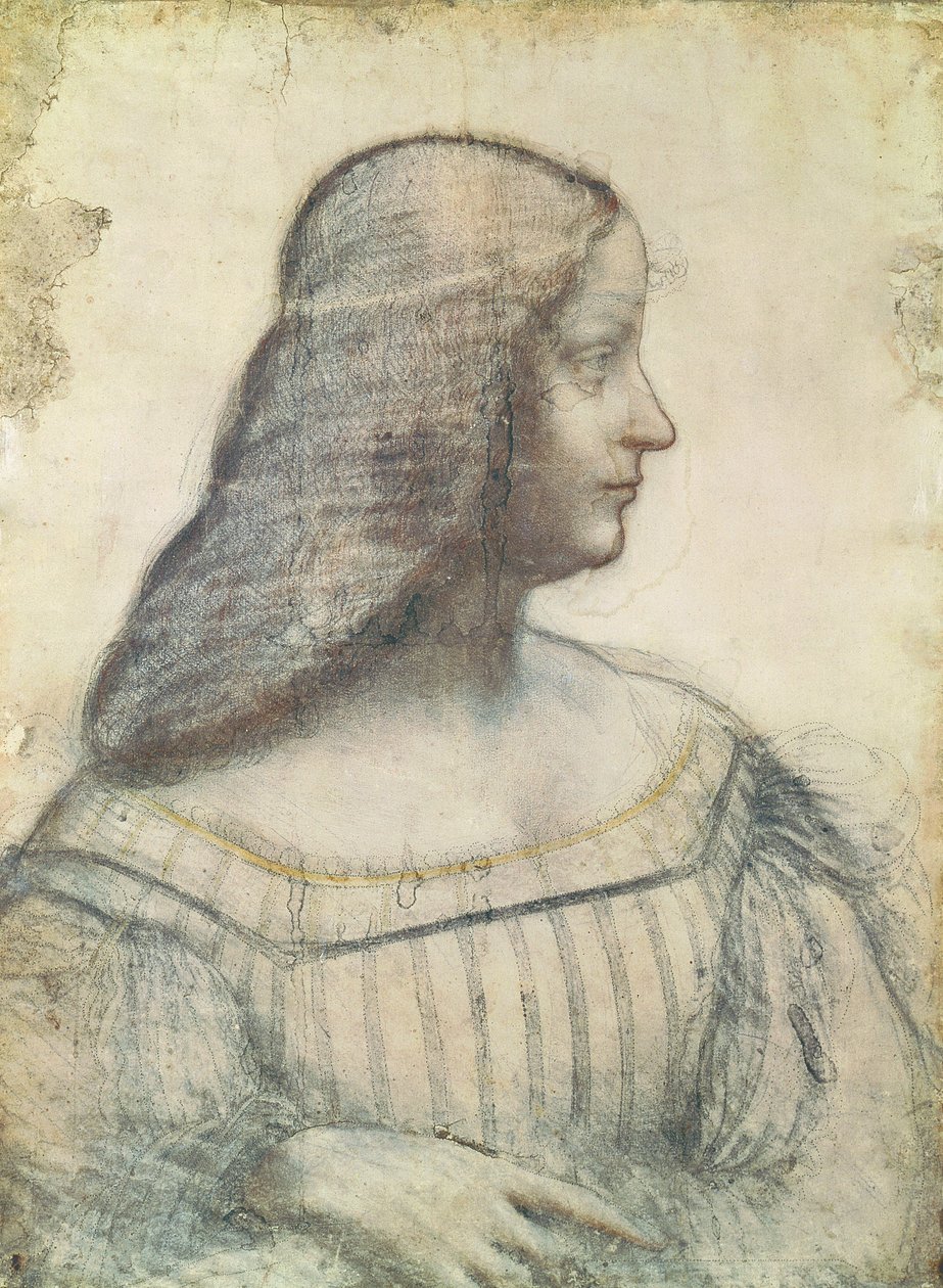 صورة إيزابيلا ديستي (1474-1539) (الطباشير الأحمر ونوار بيير على الورق) بواسطة ليوناردو دا فينشي