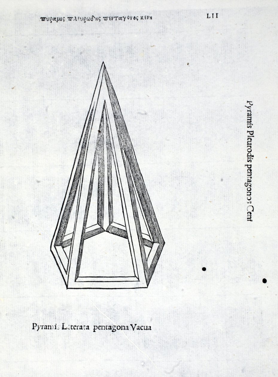 هرم Laterata الخماسي فارغ ، من "نسبة إلهية" بواسطة Luca Pacioli (c.1445-1517) ، في الأصل حانة. البندقية ، 1509 بواسطة ليوناردو دا فينشي