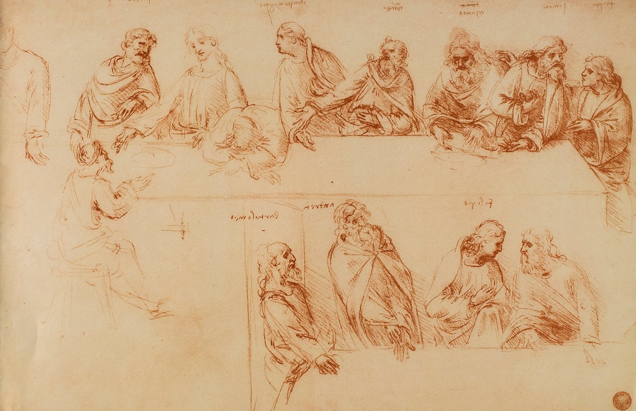 دراسة عن العشاء الأخير: رسم متفائل ليوناردو دا فينشي. غاليري ديل أكاديميسيا ، البندقية بواسطة ليوناردو دا فينشي