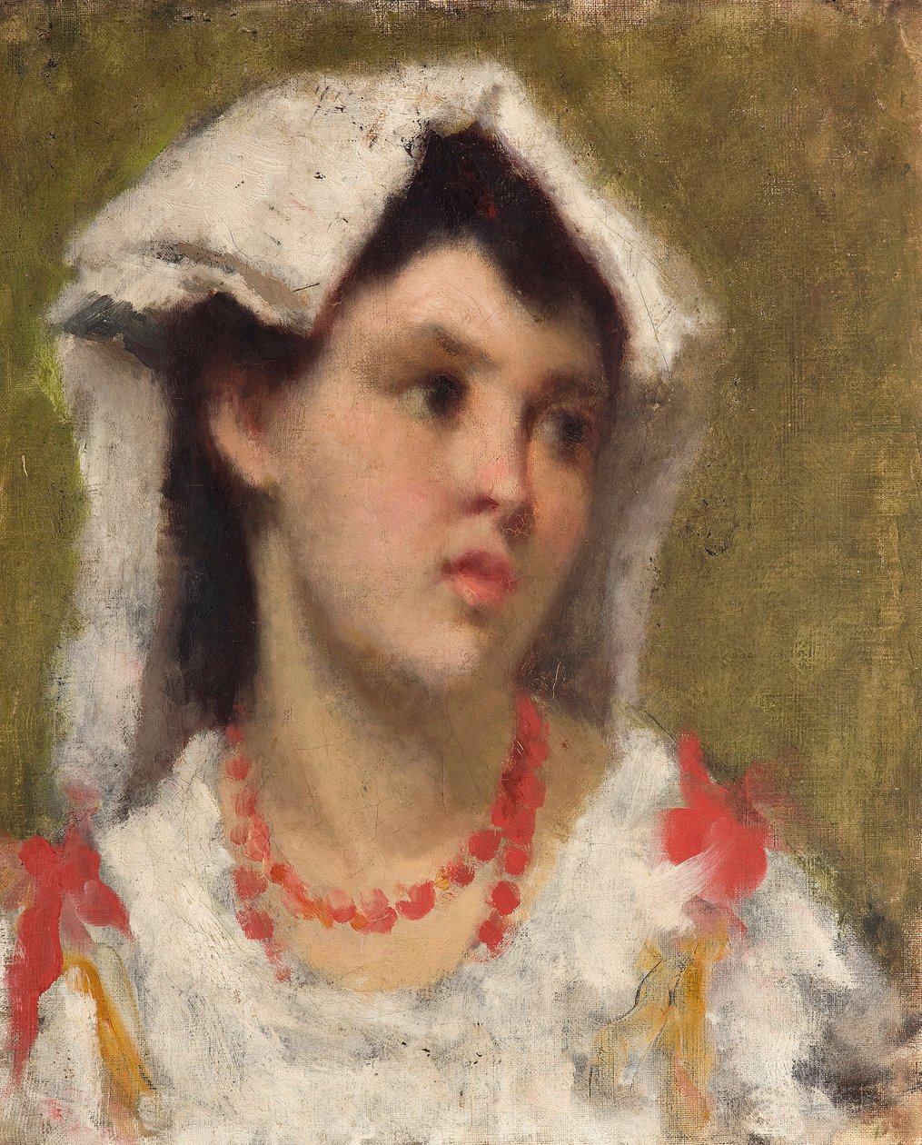 La ciociara Portrait de paysanne de la region de la Ciociaria pres de Rome (Young lady from Ciociaria near Rome) Peinture de Leonardo Bazzaro (1853-1937) Collection privee بواسطة ليوناردو بازارو