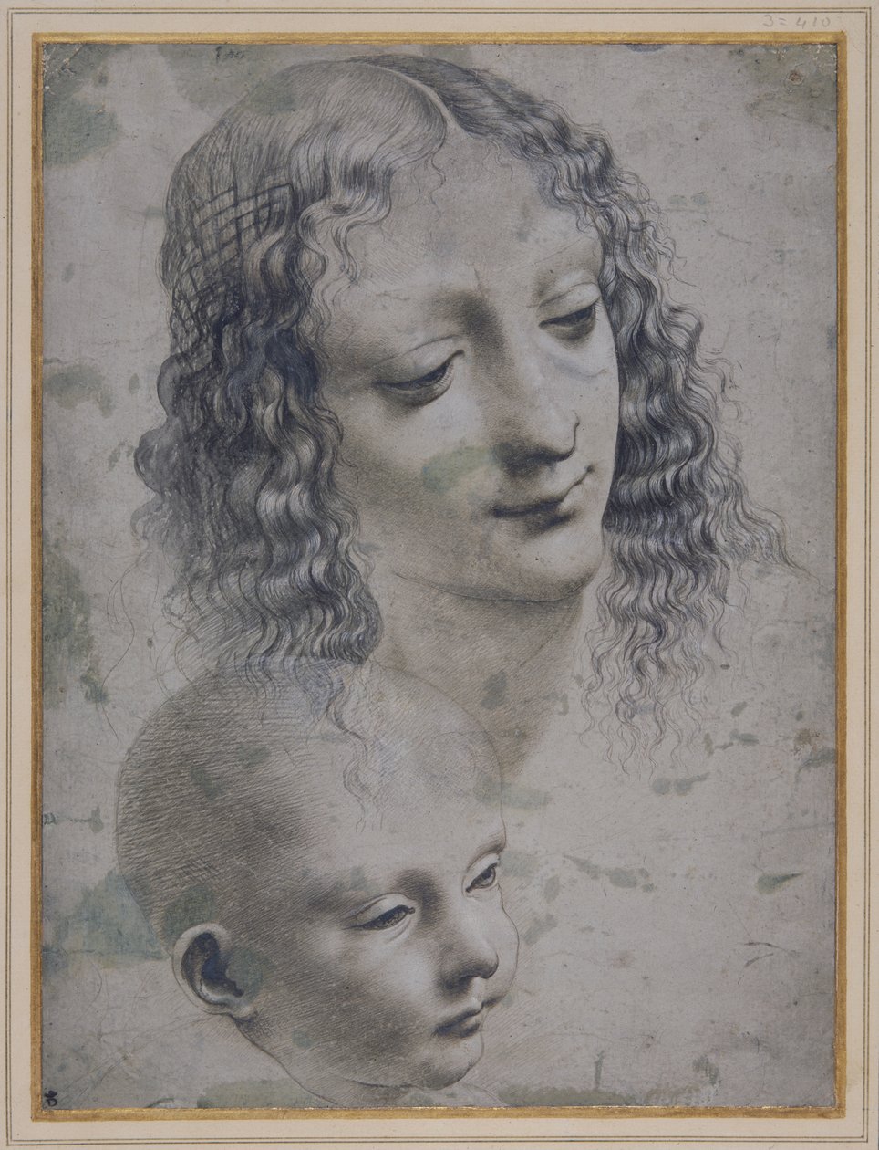 The head of a woman and the head of a baby (metal-point on grey prepared paper) بواسطة ليوناردو دا (من أتباع) فينشي