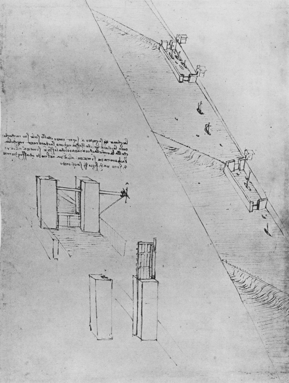 قناة بها أقفال وسدود ، c1480 1945 بواسطة ليوناردو دا فينشي