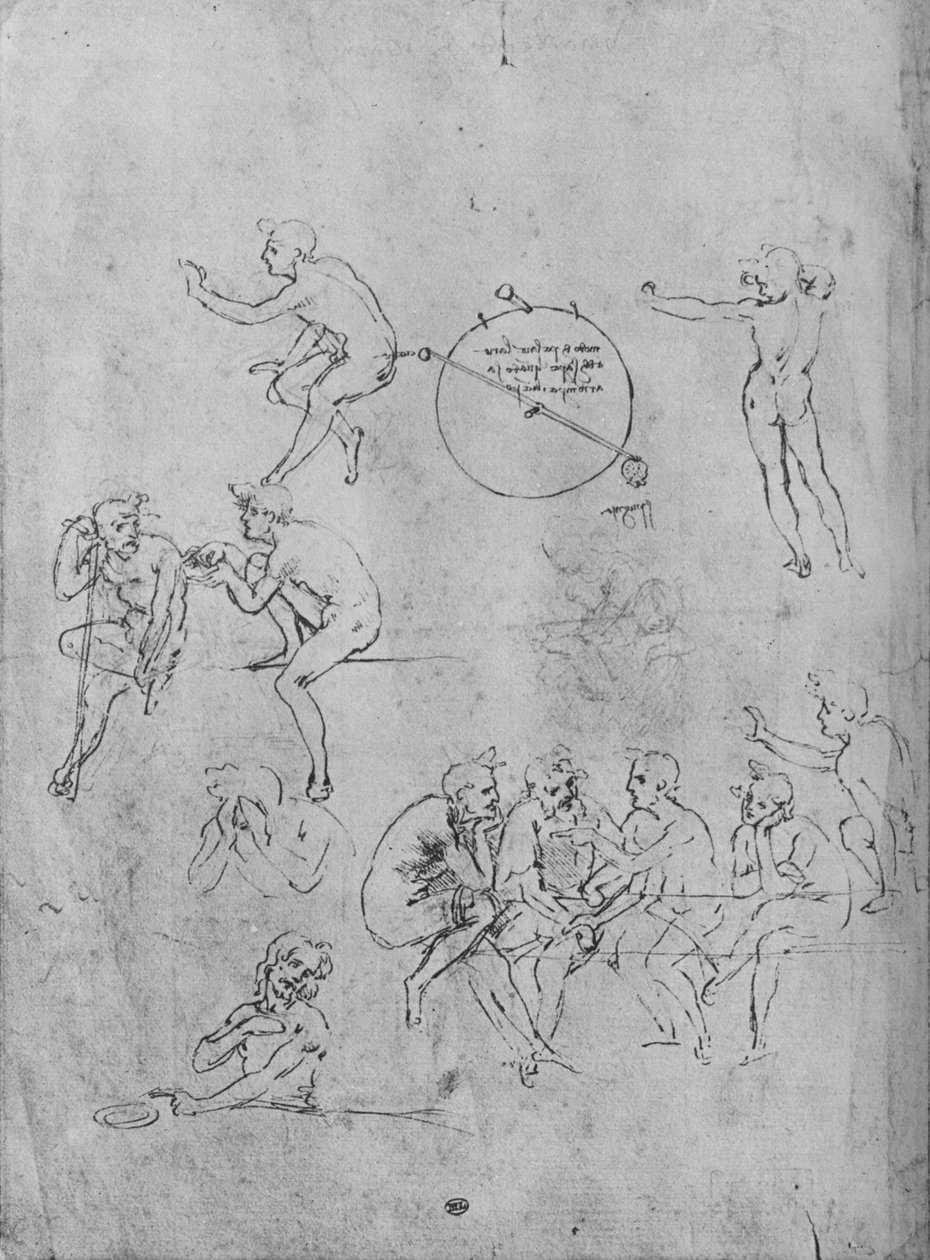 مجموعة من الشخصيات تتحدث على طاولة ، شكلان في المحادثة وأخرى ، 1481-1483 1945 بواسطة ليوناردو دا فينشي