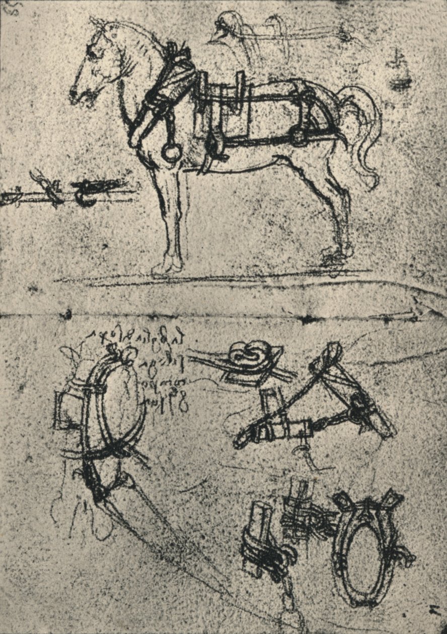 عربة حصان مسجلة ودراسات عن الحبال ، c1480 1945 بواسطة ليوناردو دا فينشي