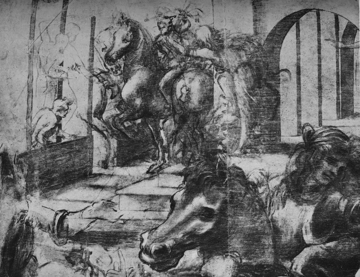 عشق المجوس - العمارة والأشكال في الخلفية على اليسار ، c1481 1945 بواسطة ليوناردو دا فينشي