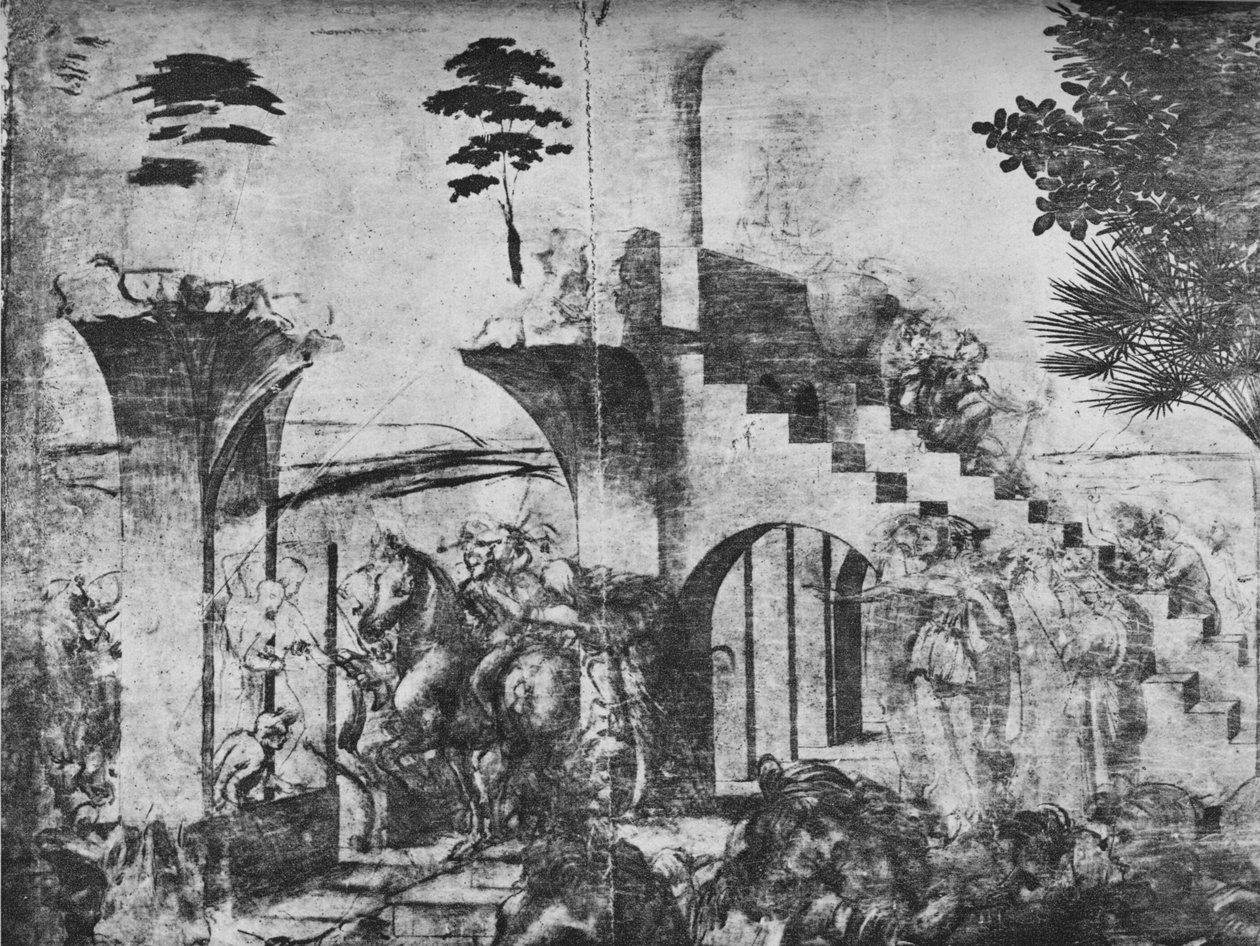 عشق المجوس - الفرسان في المسافة المتوسطة على اليسار ، c1481 1945 بواسطة ليوناردو دا فينشي