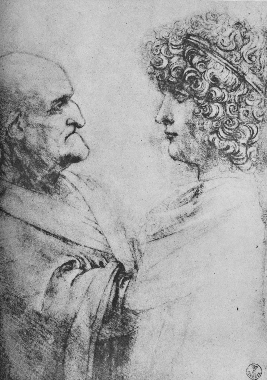 رجل عجوز وشاب يواجهان بعضهما البعض ، c1480 1945 بواسطة ليوناردو دا فينشي