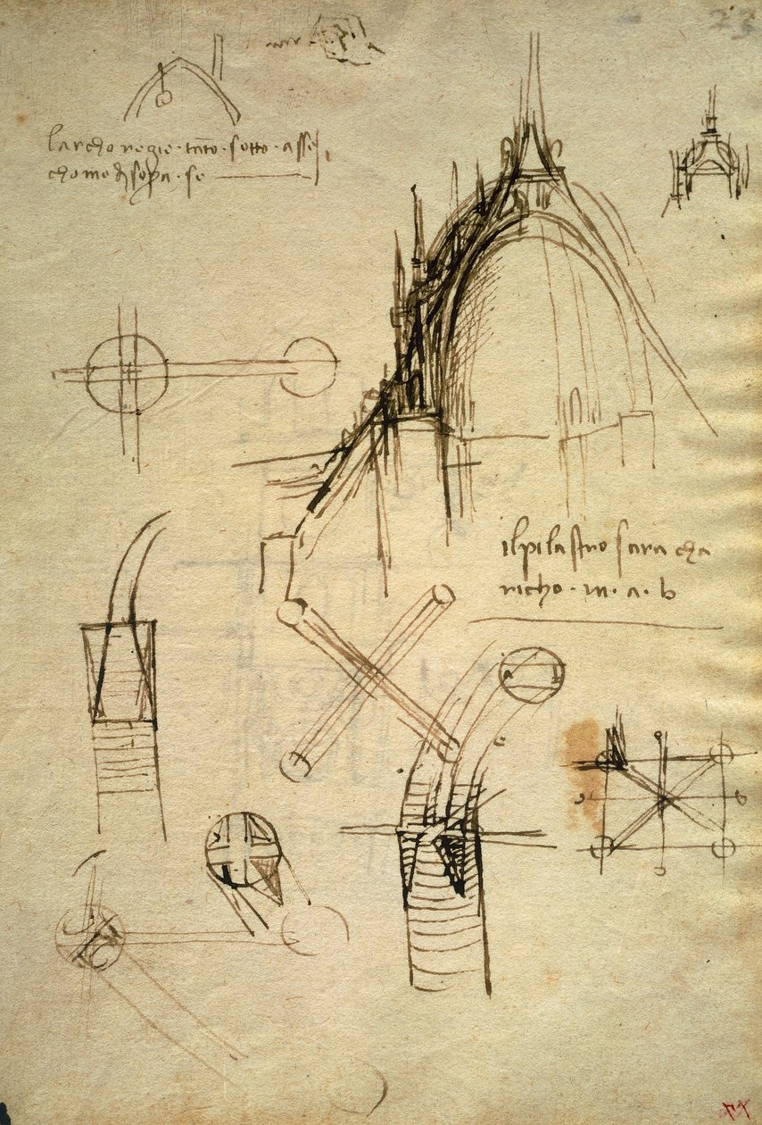 Architectural details and section of cupola of the Duomo in Milan, f41 of the Code Trivulzianus بواسطة ليوناردو دا فينشي