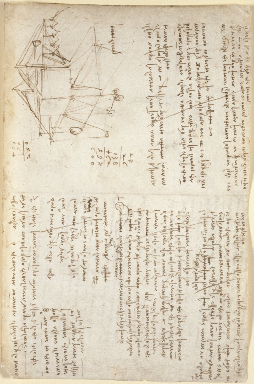 Arundel 263 ، f.127 ، ملاحظات ورسم تخطيطي للحفار الميكانيكي في المنظور (جانبي) ، c.1503-5 (قلم وحبر على ورق) بواسطة ليوناردو دا فينشي