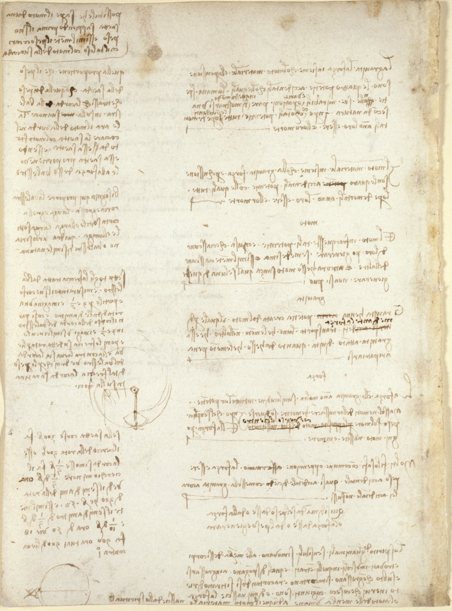 Arundel 263، f.151v ، ملاحظات ومخططات تقريبية من "Codex Arundel" (قلم حبر وحبر على ورق) بواسطة ليوناردو دا فينشي