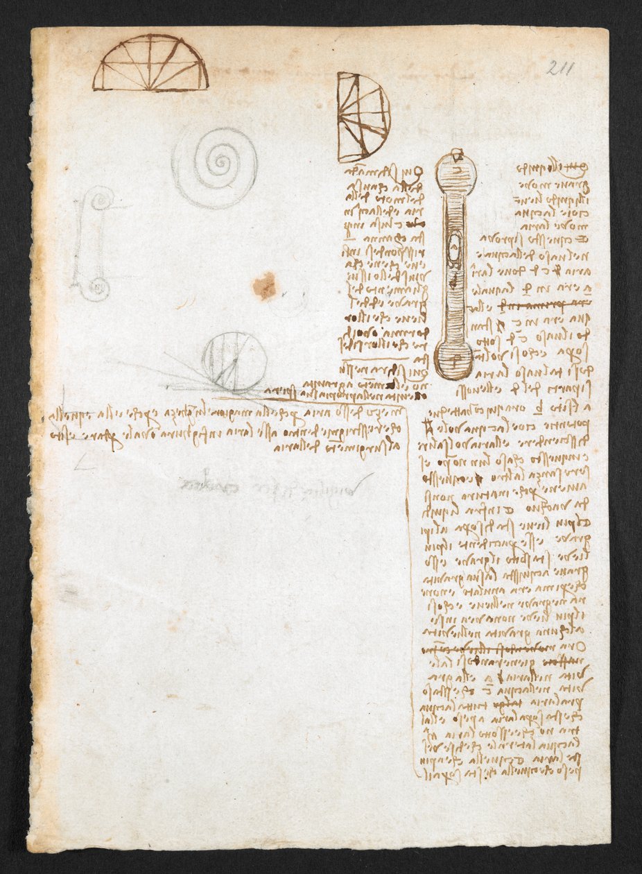 Arundel 263، f.211r ملاحظات ، اسكتشات ورسوم بيانية ، من "Codex Arundel" (قلم وحبر على ورق) بواسطة ليوناردو دا فينشي