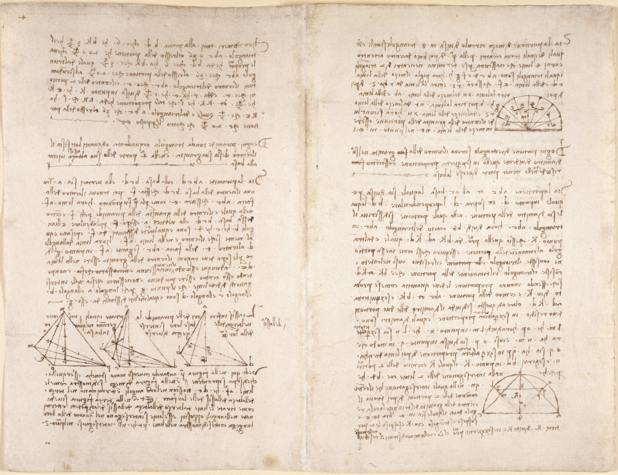 Arundel 263، f.218v، f.215 ملاحظات ورسوم بيانية من "Codex Arundel" (قلم وحبر على ورق) بواسطة ليوناردو دا فينشي