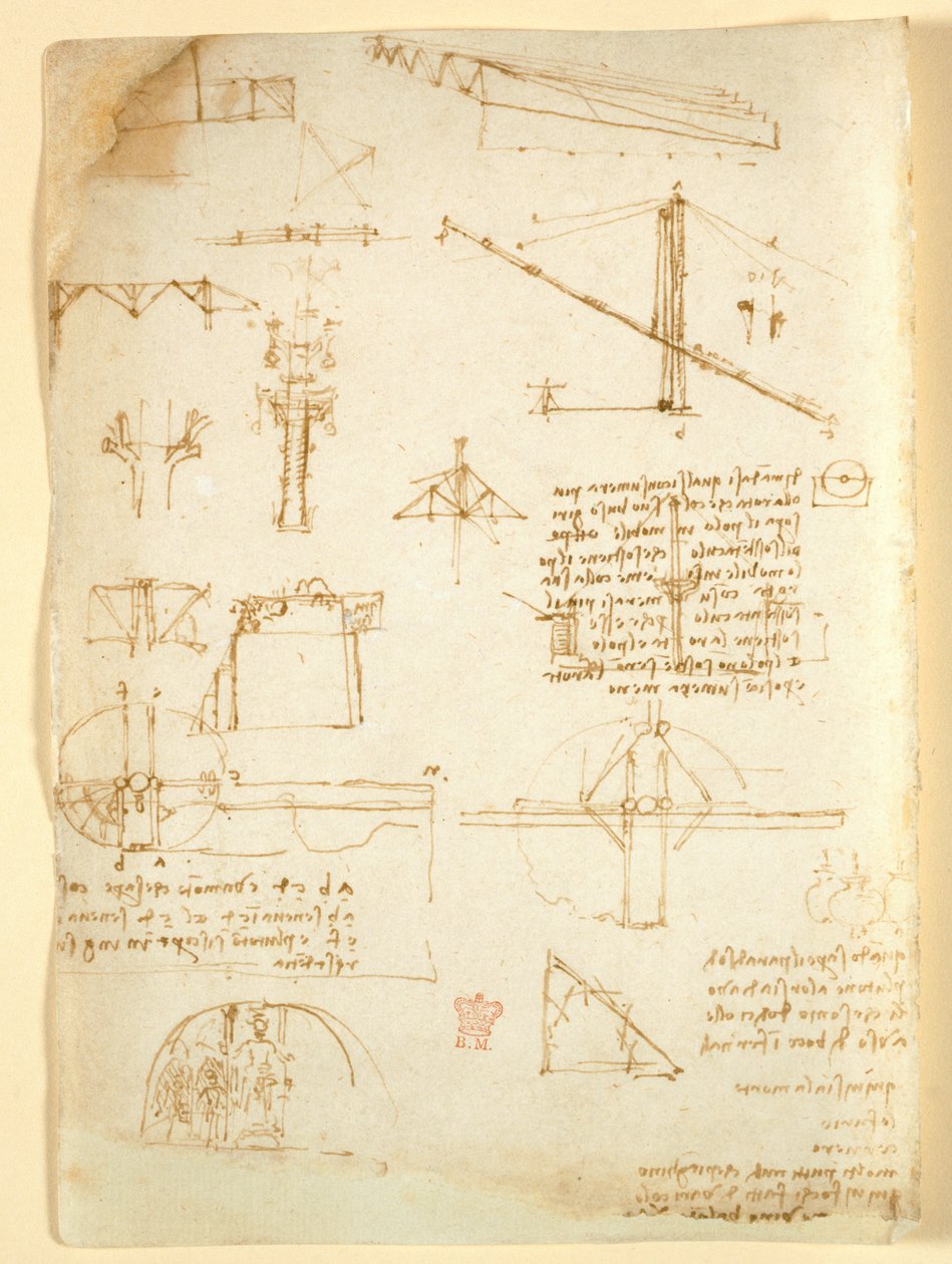 Arundel 263 f.231v ، ملاحظات ورسومات حول الميكانيكا ، من "Codex Arundel" (قلم وحبر على ورق) بواسطة ليوناردو دا فينشي