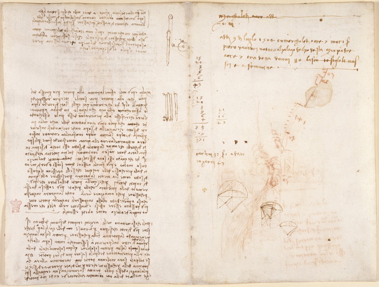 Arundel 263، f.277v، f.272 ملاحظات ورسوم تخطيطية عن الميكانيكا ، من "Codex Arundel" (قلم وحبر على ورق) بواسطة ليوناردو دا فينشي