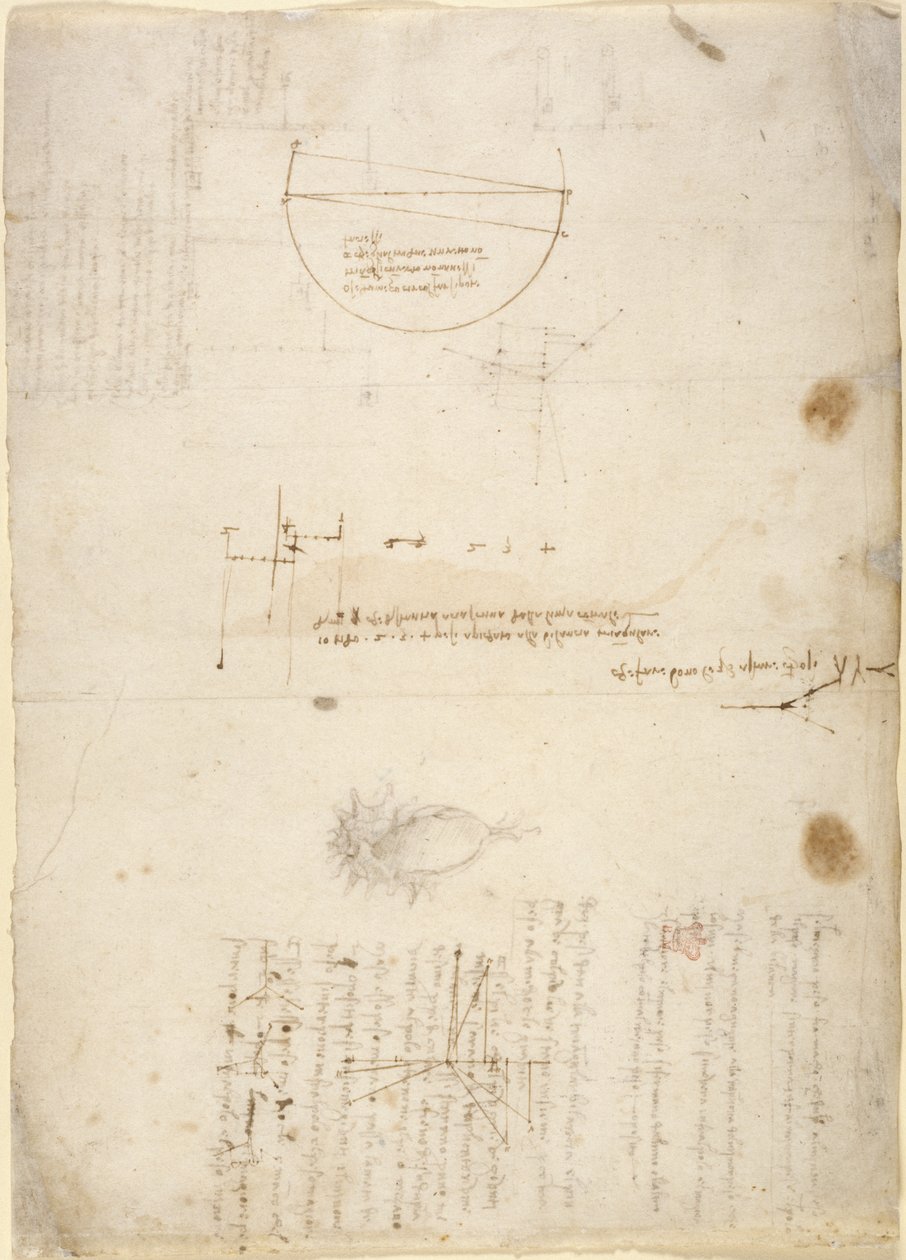 Arundel 263، f.33v ملاحظات ورسوم بيانية عن الميكانيكا ، من "Codex Arundel" (قلم حبر وحبر على ورق) بواسطة ليوناردو دا فينشي