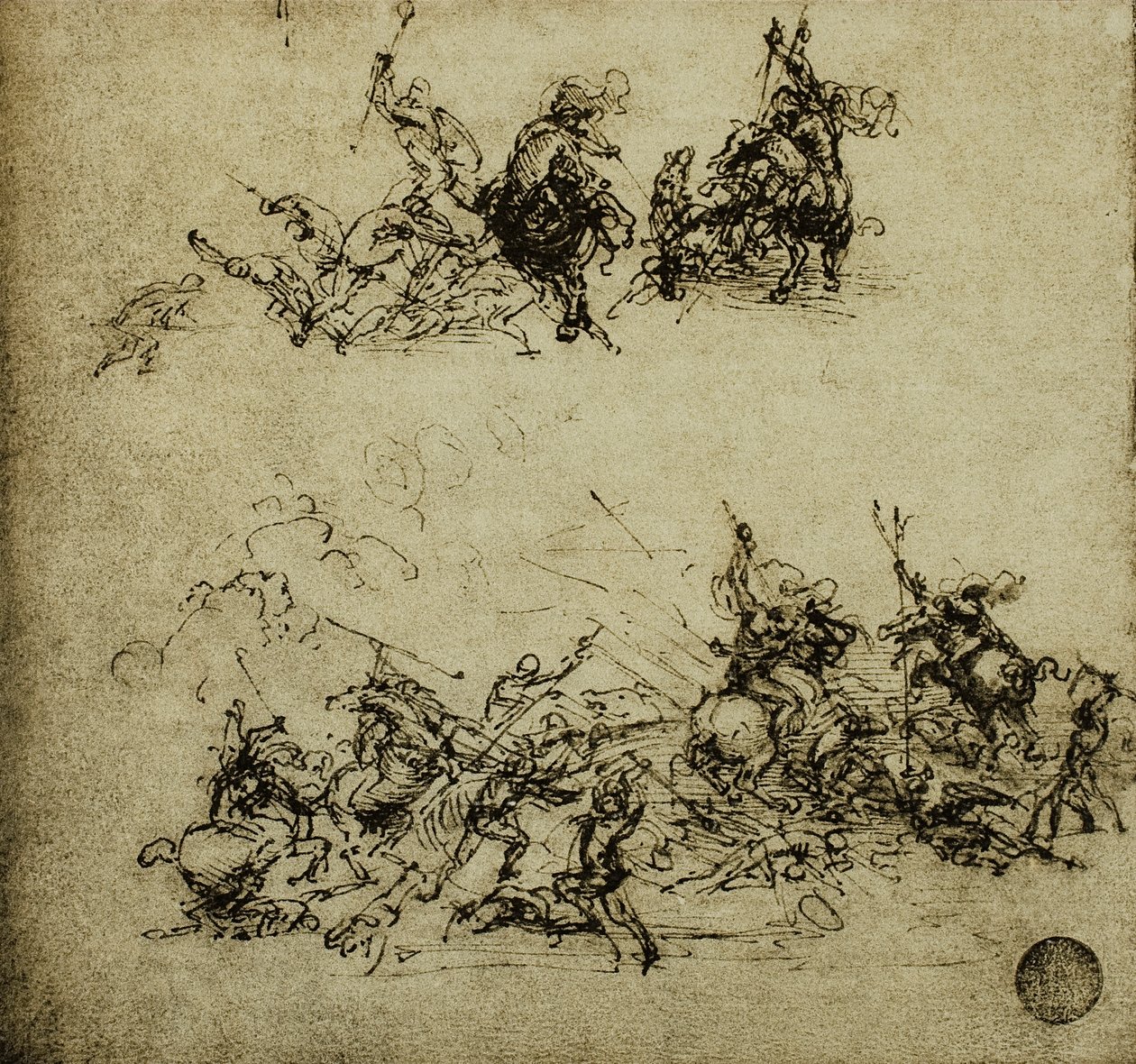 مشهد معركة؛ رسم ليوناردو دا فينشي. غاليري ديل أكاديميسيا ، البندقية بواسطة ليوناردو دا فينشي