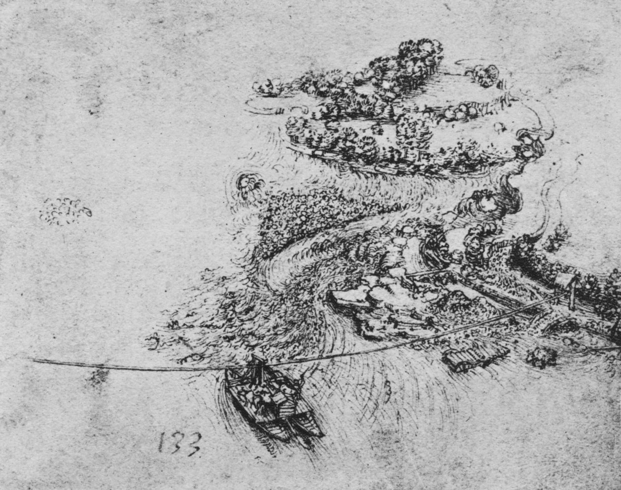 منظر الطيور والعين لنهر بحبل الحبل ، c1480 1945 بواسطة ليوناردو دا فينشي