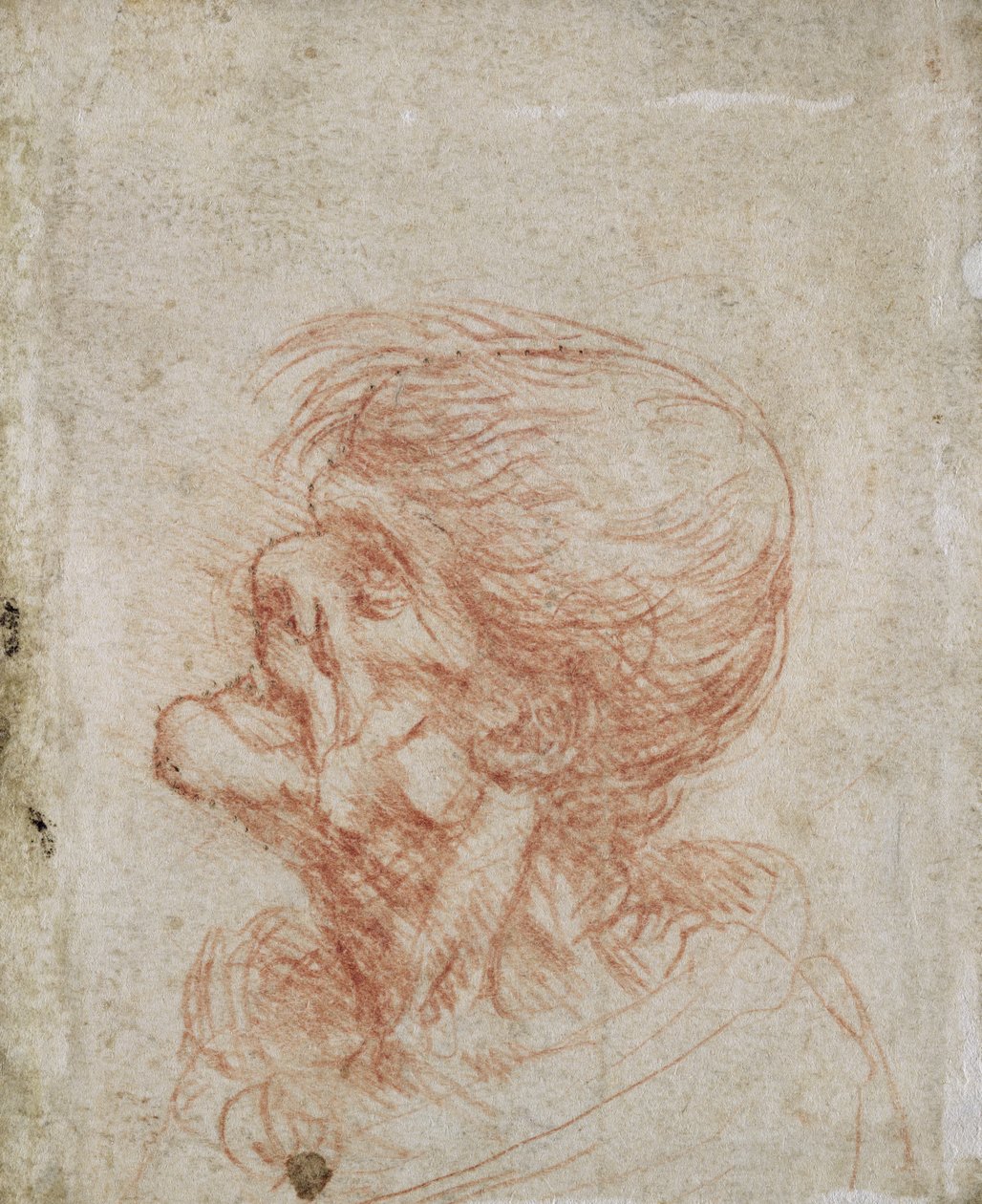 دراسة كاريكاتورية لرجل عجوز ، c.1500-05 (طباشير أحمر على ورق) بواسطة ليوناردو دا فينشي