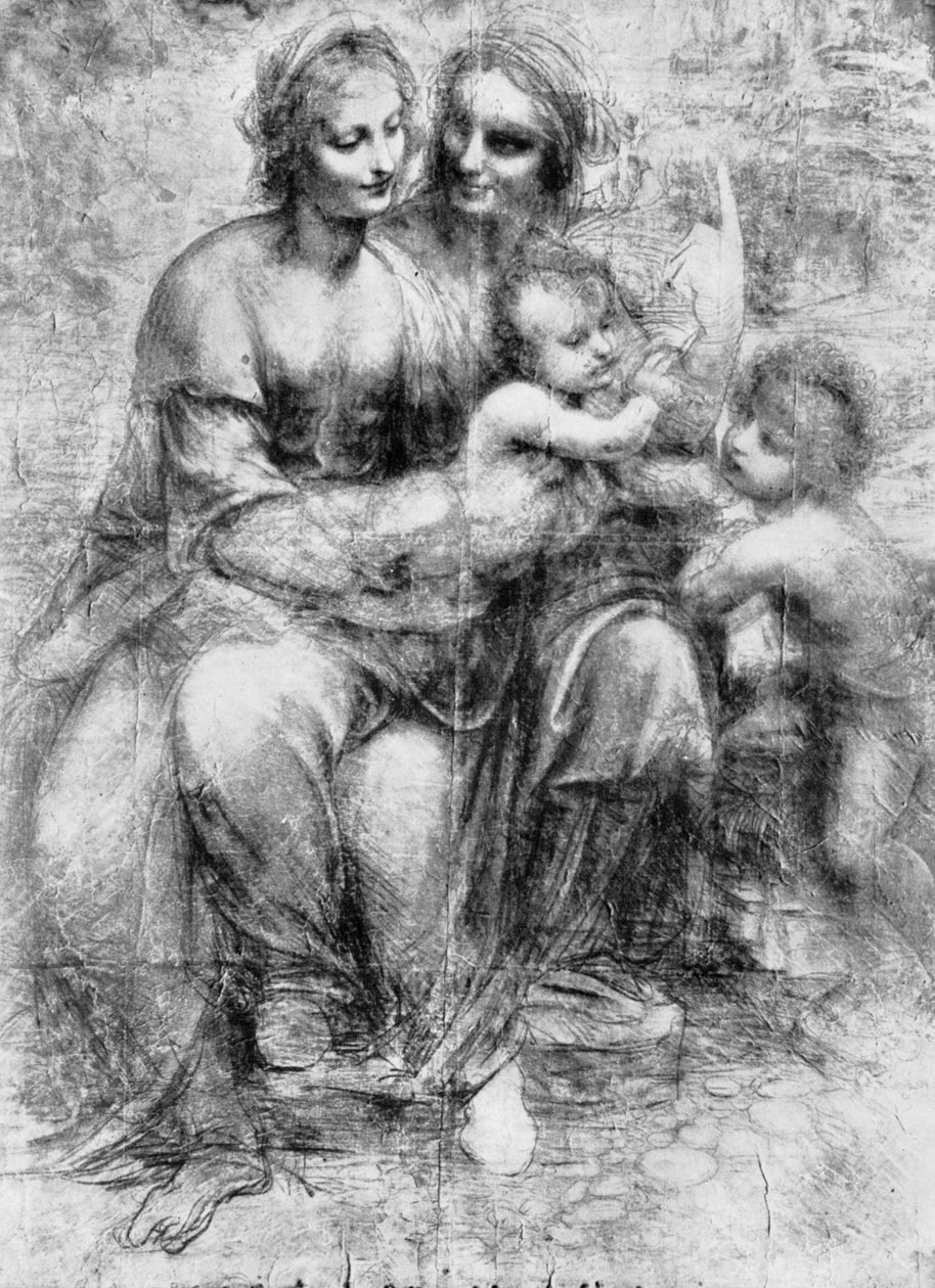 رسم كاريكاتوري للقديسة آن مع مادونا والطفل وسانت جون ، القرن الخامس عشر ، 1930. بواسطة ليوناردو دا فينشي