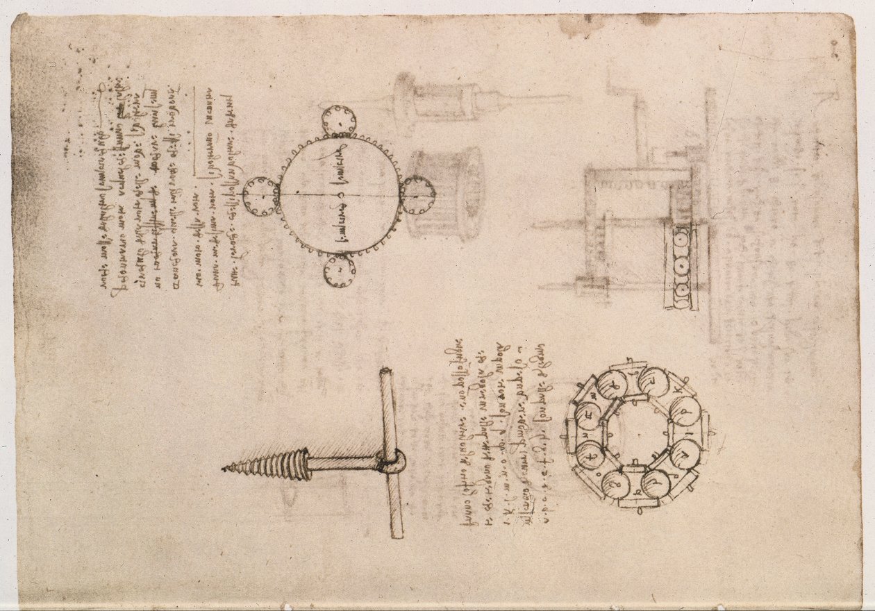 Codex Madrid I f.20, mechanical studies بواسطة ليوناردو دا فينشي