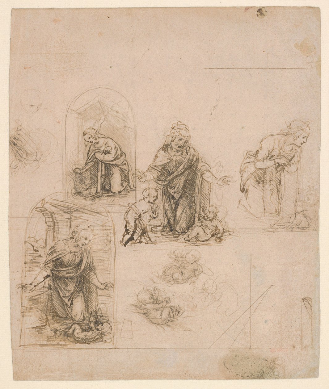 اسكتشات تركيبية للعذراء التي تعبد الطفل المسيح 1480-1485 (silverpoint) بواسطة ليوناردو دا فينشي
