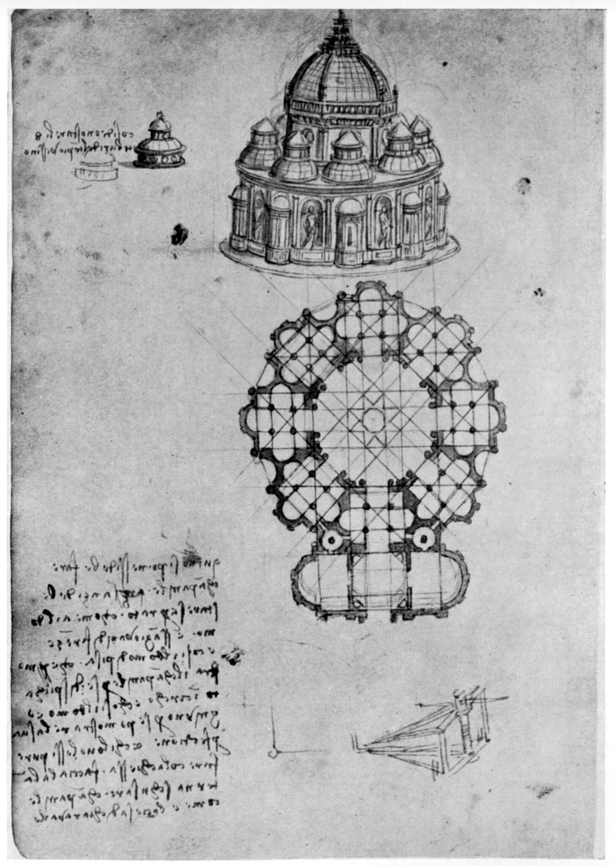تصاميم للكنيسة المركزية ، c1488 1954. بواسطة ليوناردو دا فينشي