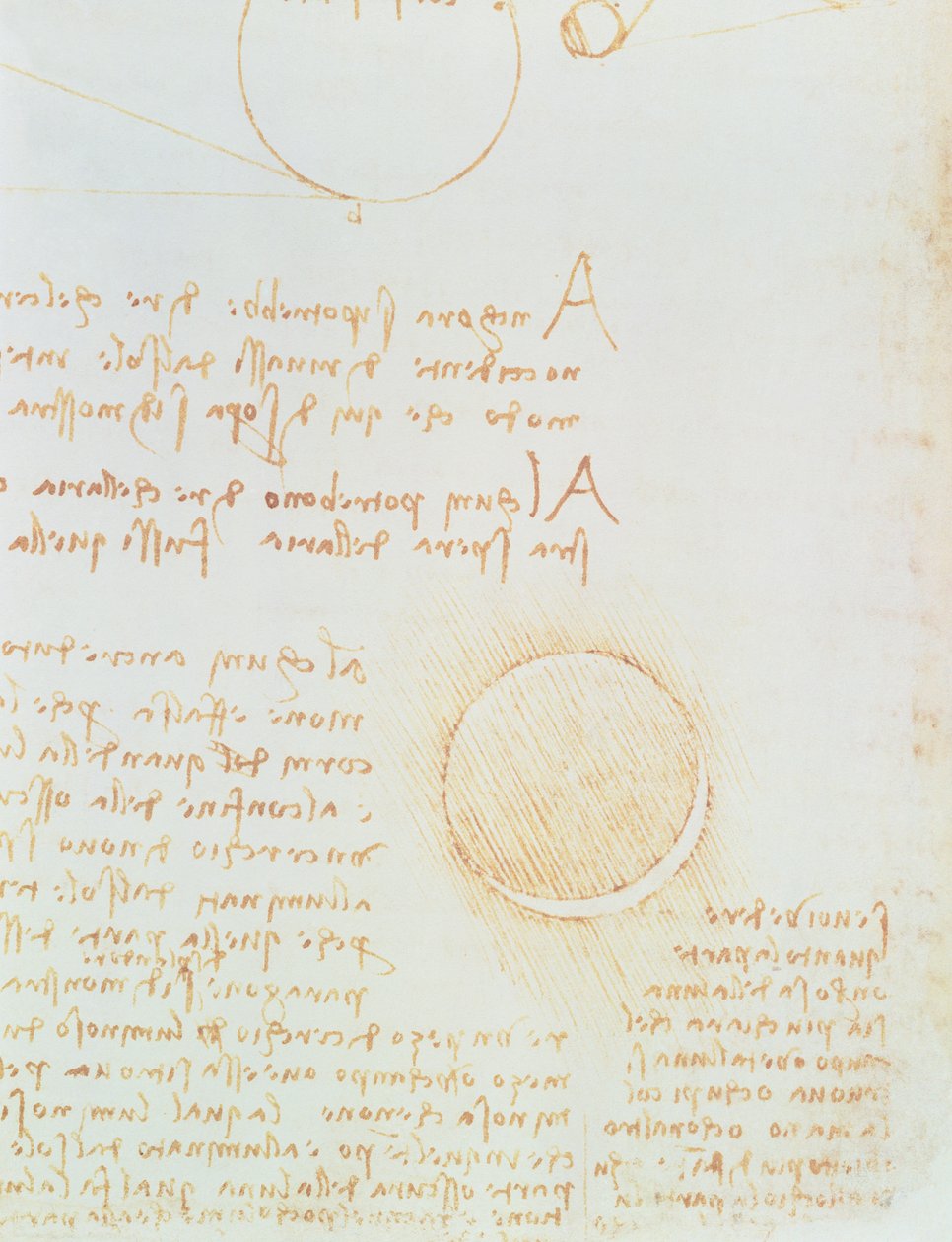 تفاصيل الرسالة. 2r ، من Codex Leicester ، تظهر لمعان القمر الخارجي بواسطة ليوناردو دا فينشي