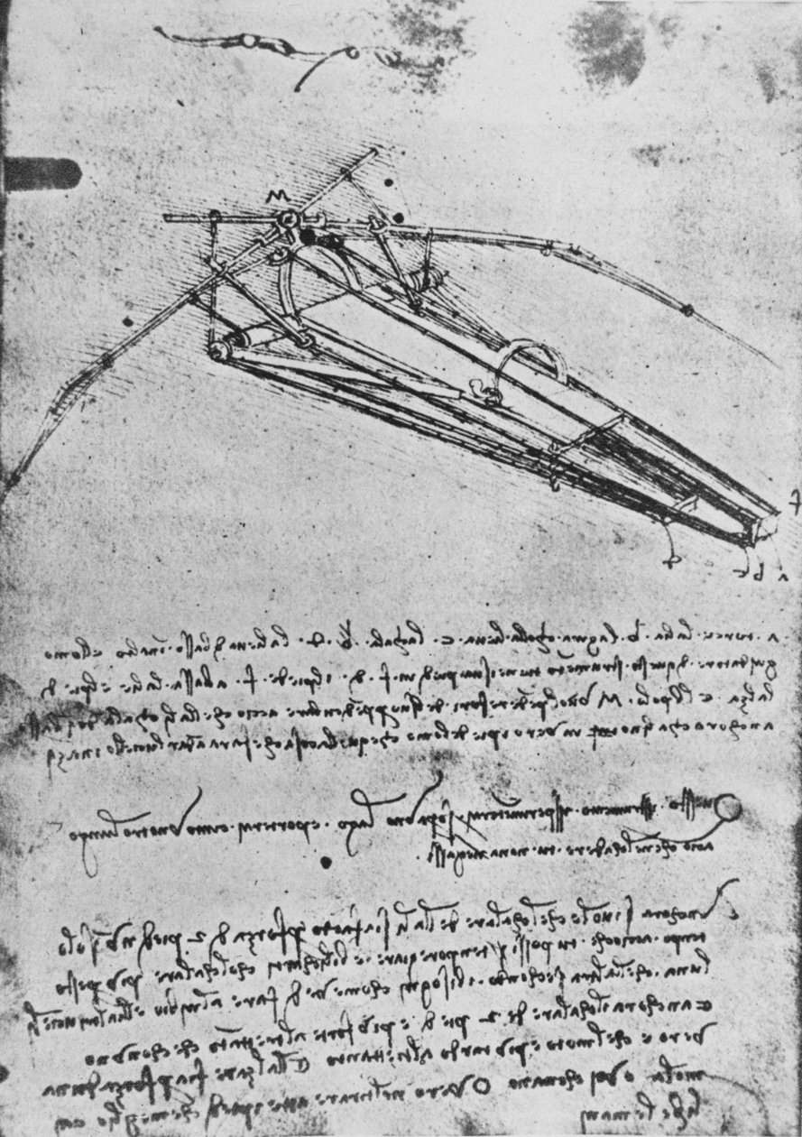 رسم لآلة طيران ، c1480 1945 بواسطة ليوناردو دا فينشي
