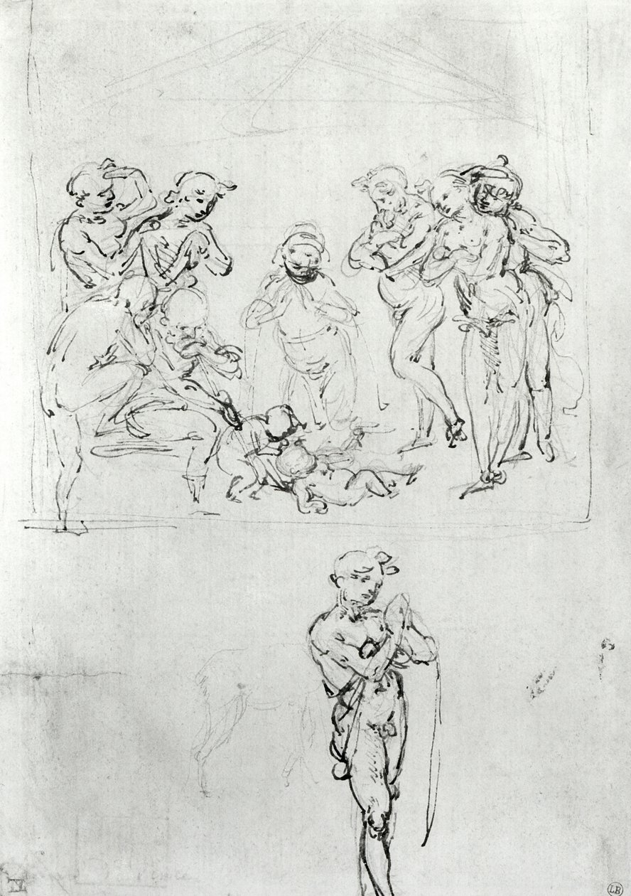 الدراسات التصويرية لعشق المجوس ، c.1481 (قلم وحبر ونقطة معدنية على الورق) بواسطة ليوناردو دا فينشي