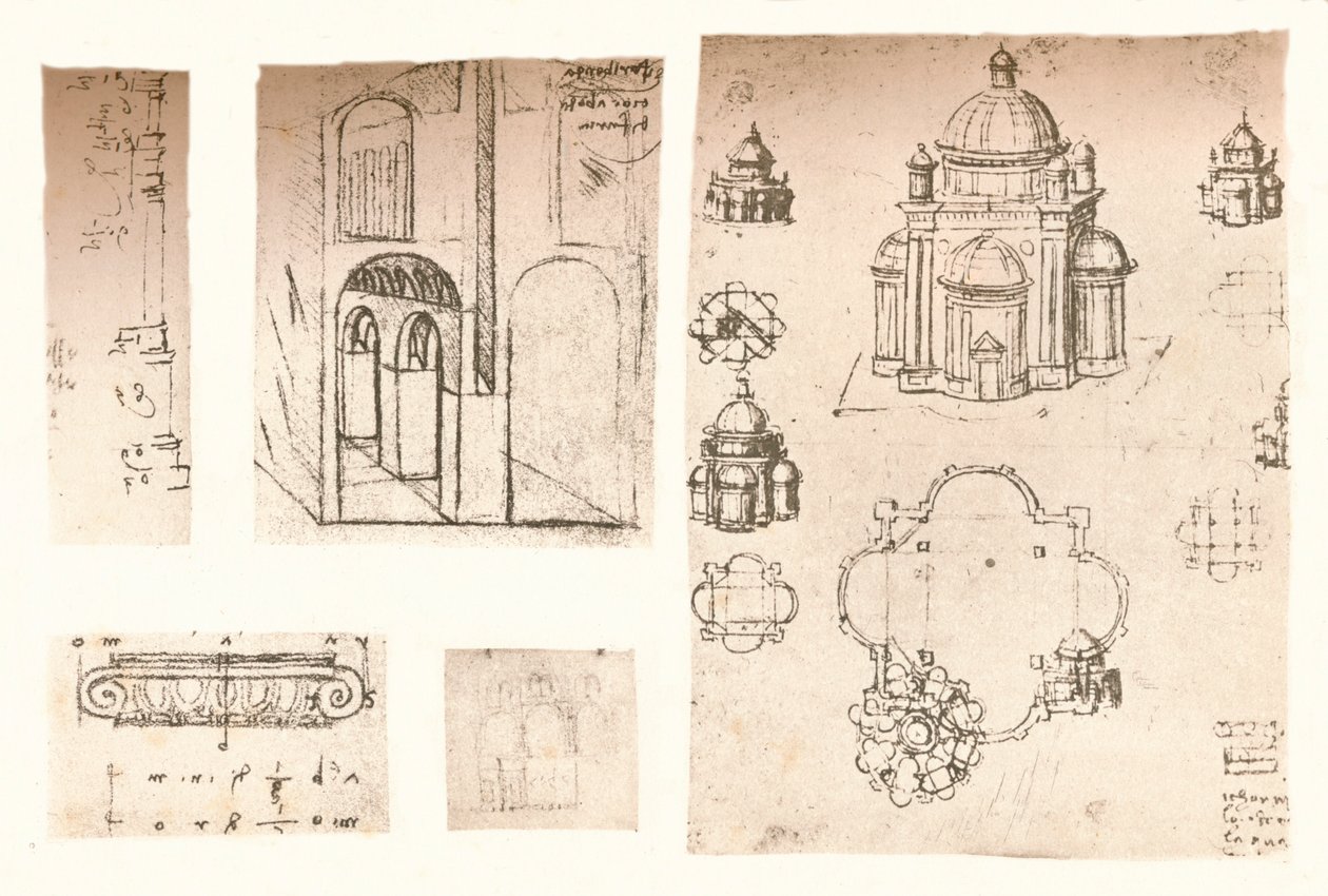 خمسة رسومات معمارية ، c1472-c1519 1883 بواسطة ليوناردو دا فينشي