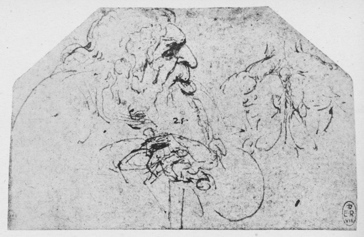 نصف طول رجل عجوز متكئ على عصا ، c1480 1945 بواسطة ليوناردو دا فينشي