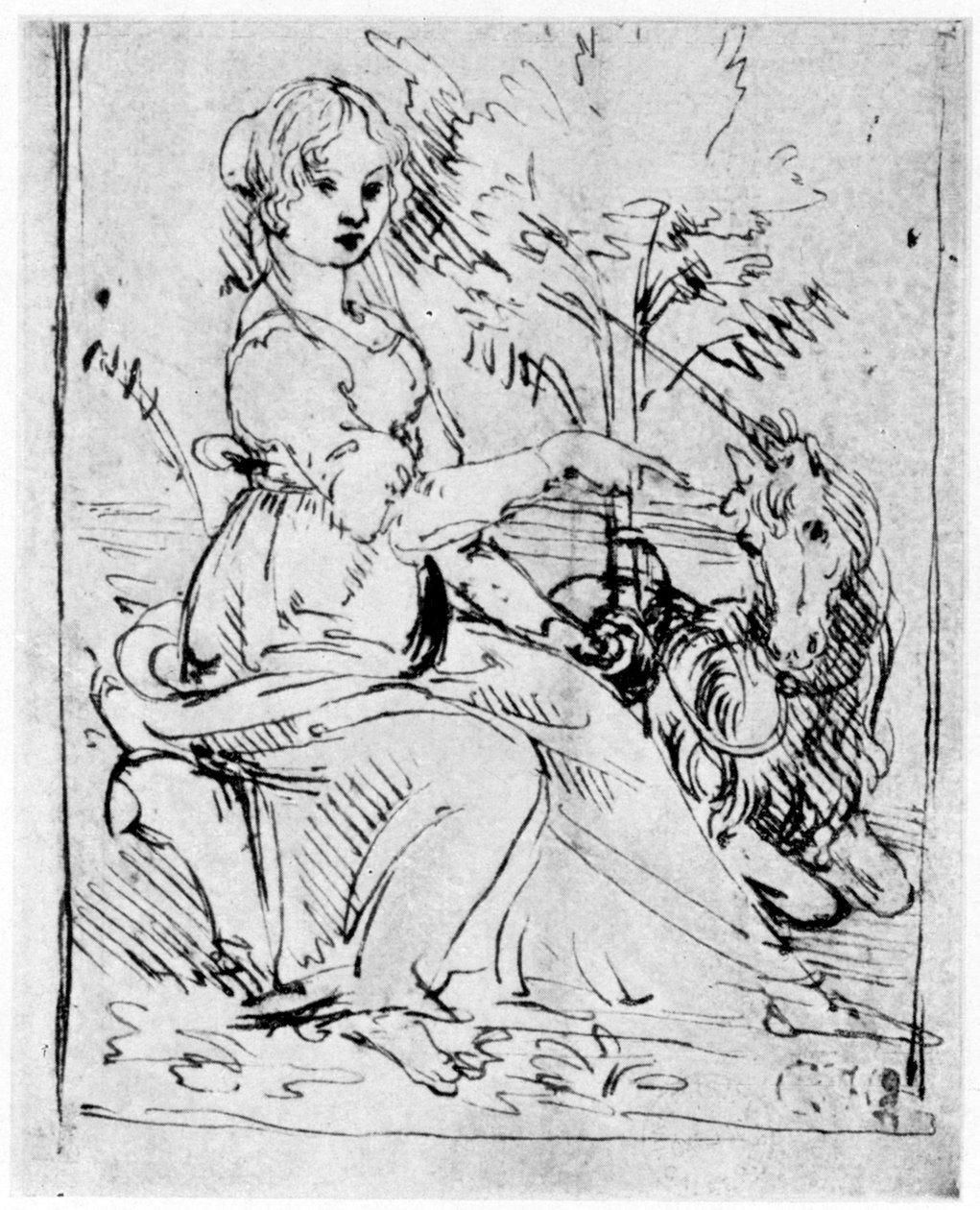البكر مع يونيكورن ، c1480 1954. بواسطة ليوناردو دا فينشي