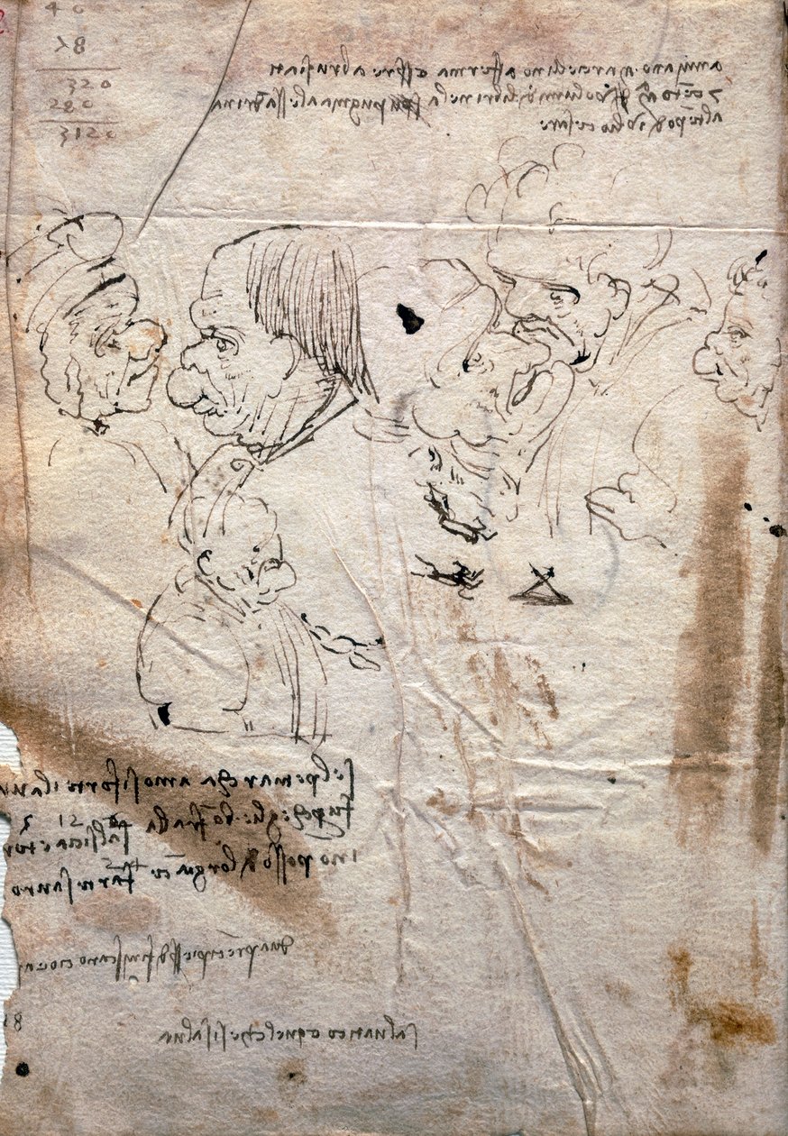 الرسوم الكاريكاتورية للذكور وقائمة المكتبة ، Codex Trivulzianus بواسطة ليوناردو دا فينشي