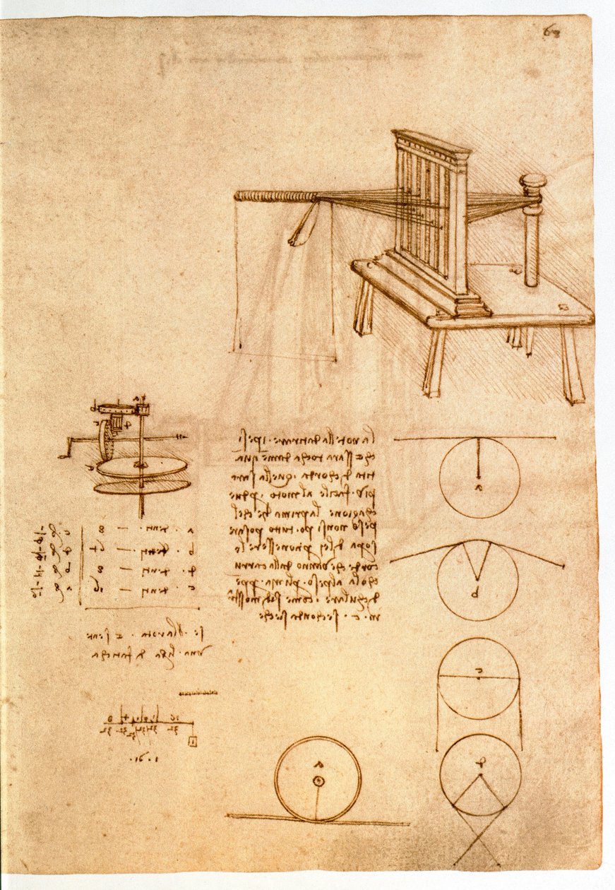 Ms 8937 fol.68r Study for a textile machine, 