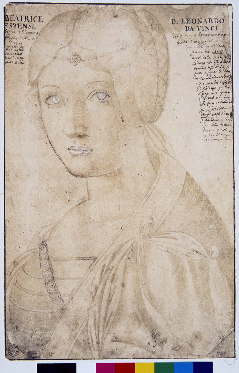 صورة لبياتريس ديستي (1475-1497) رسم على طراز ليونارد (ليوناردو دا فينشي) (1452-1519) معرض أوفيزي ، فلورنسا (تخيل) بواسطة ليوناردو دا فينشي