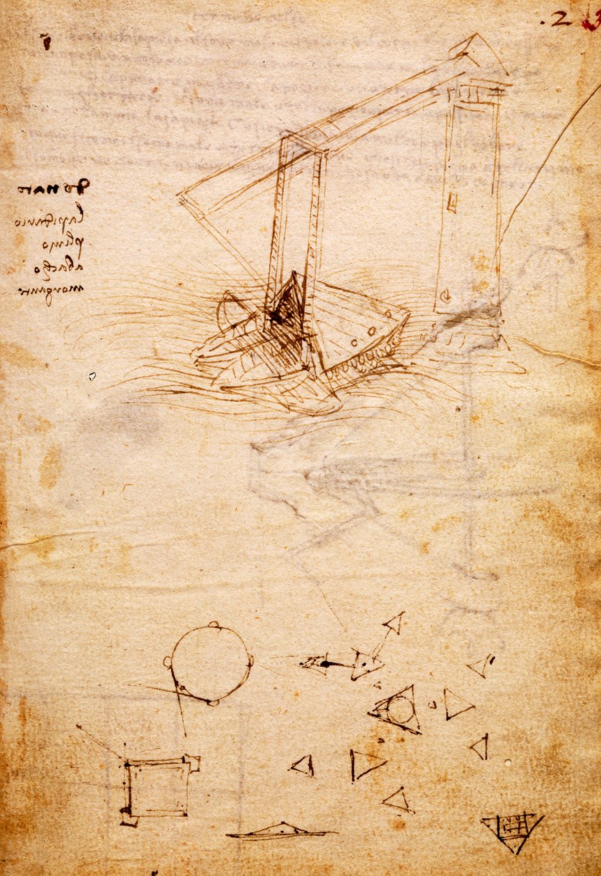 Ship, from Codex Trivulzianus, folio 2 recto بواسطة ليوناردو دا فينشي