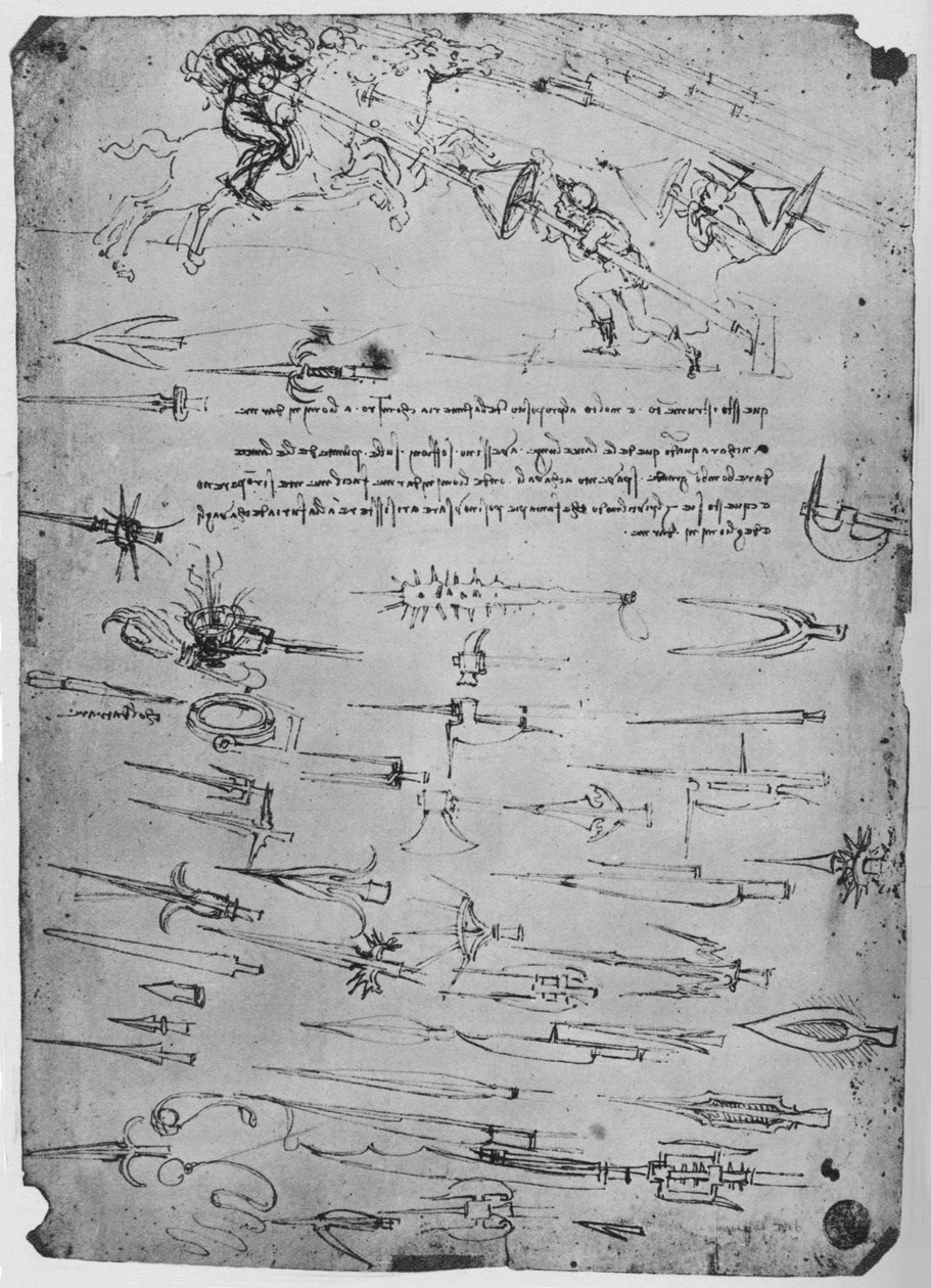 دراسات الجنود القدمين مهاجمة الفرسان بالرماح التي الدروع ، c1480 ، 1945 بواسطة ليوناردو دا فينشي