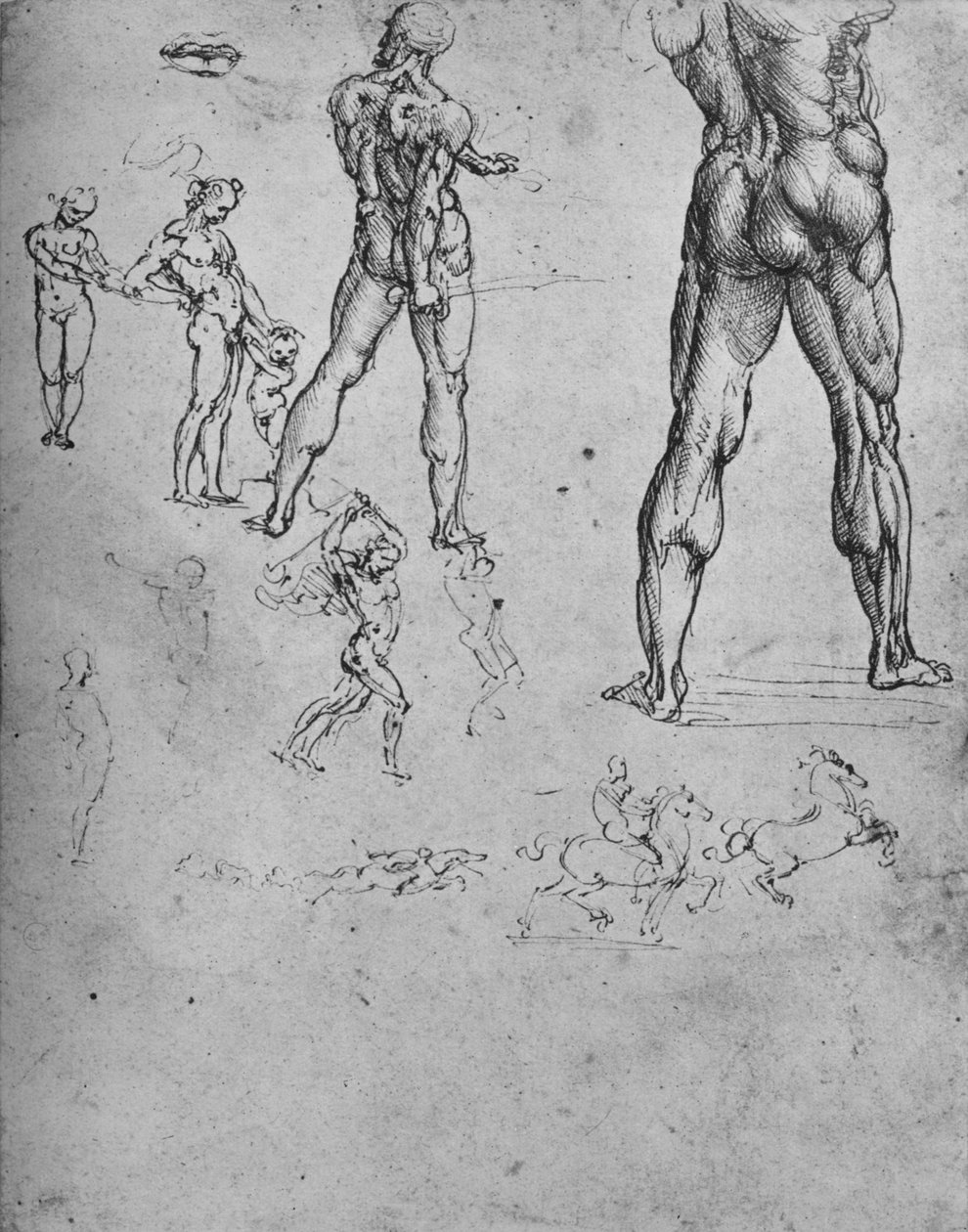 دراسات الجندي العاري بالسيف والرسومات الأصغر ، c1480 1945 بواسطة ليوناردو دا فينشي