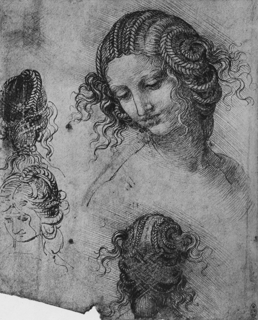 دراسات رأس وكوافير نسائي ، c1480 1945 بواسطة ليوناردو دا فينشي