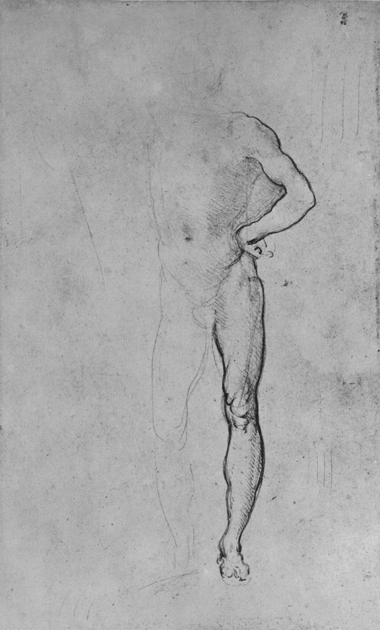 دراسة لرجل عاري ويده اليسرى على فخذه ، c1480 1945 بواسطة ليوناردو دا فينشي