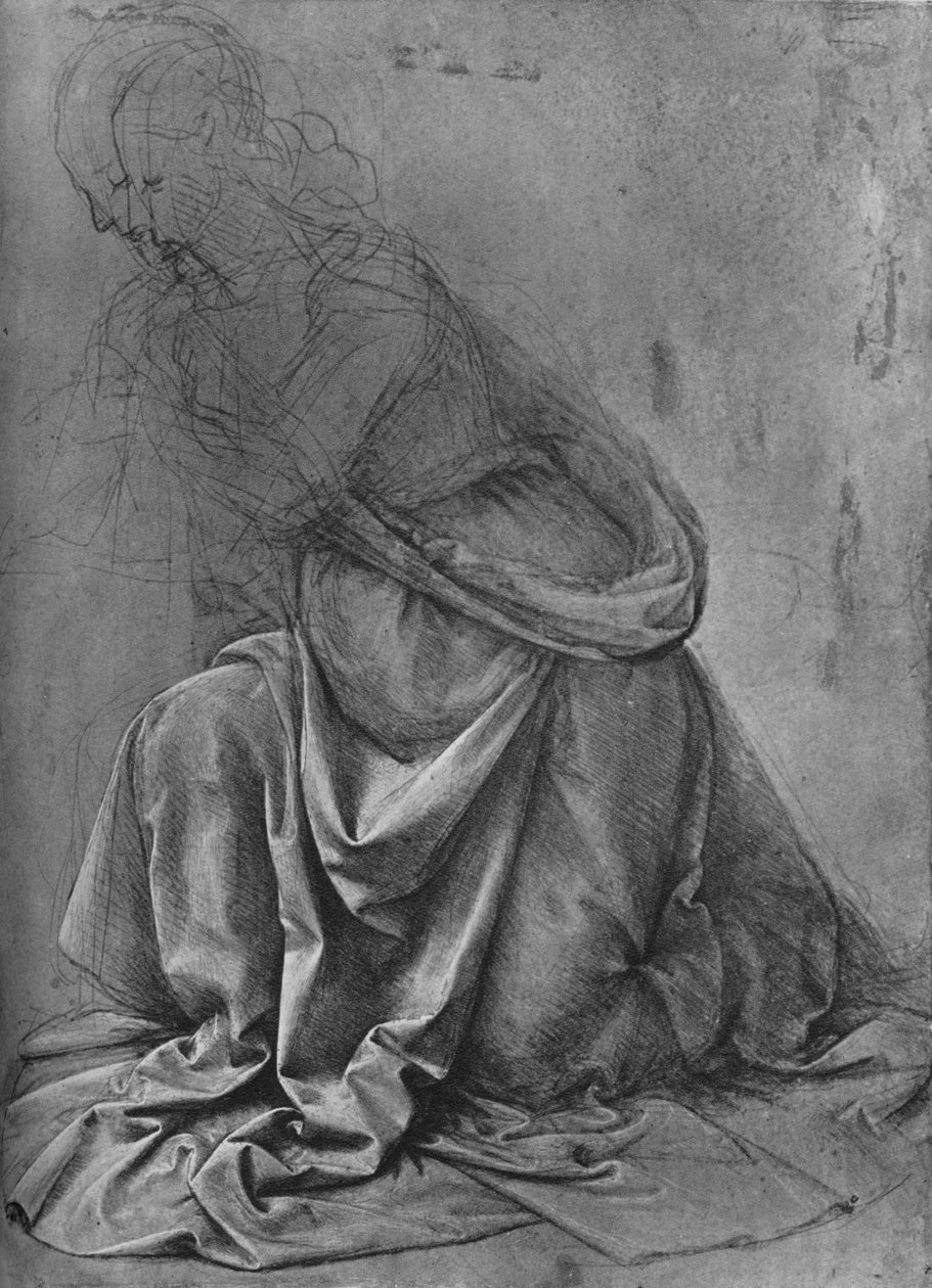 دراسة ستارة امرأة راكعة إلى اليسار ، c1477 1945 بواسطة ليوناردو دا فينشي