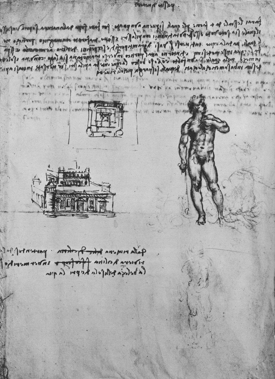 دراستان لشكل عاري ورؤية وخطة مبنى ، c1480 1945 بواسطة ليوناردو دا فينشي