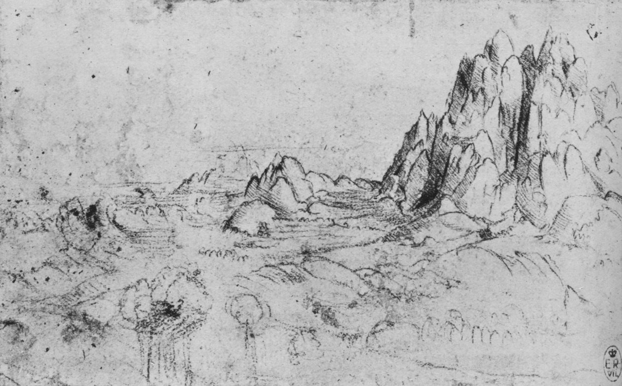 منظر لسلسلة جبال ، c1480 1945 بواسطة ليوناردو دا فينشي