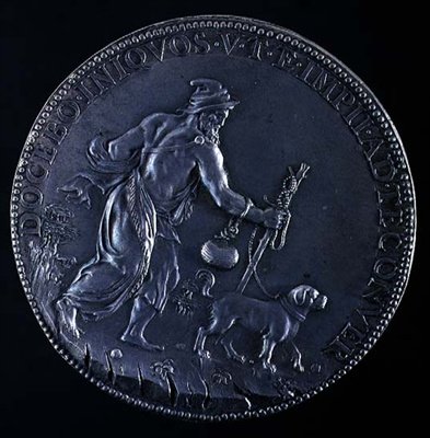 عكس الرصيعة التي تصور مايكل أنجلو بوناروتي (1475-1564) ، 1561 (فضي) (انظر 98877 للتعرف على الوجه الآخر) بواسطة ليون ليوني