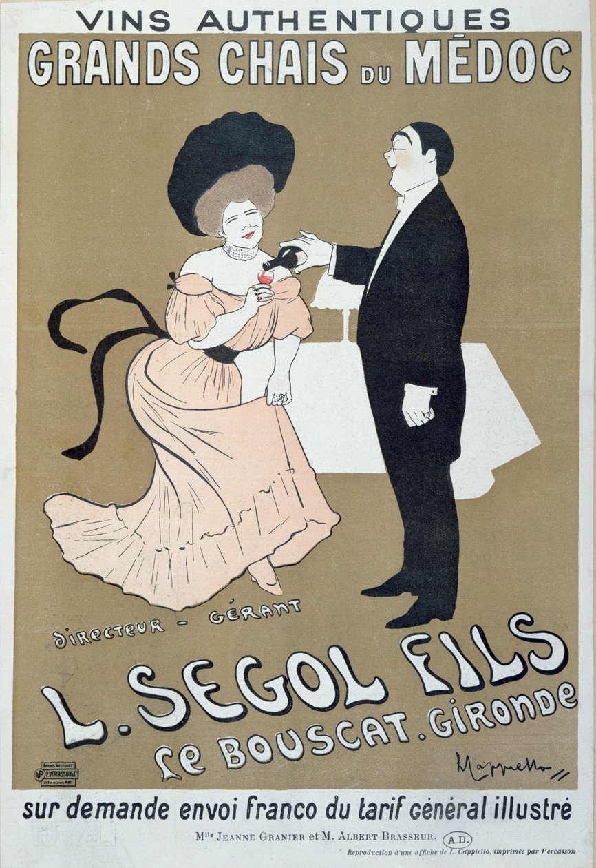نبيذ إعلان ملصق من Medoc من إنتاج L. Segol and Sons ، 1905 بواسطة ليونيتو كابيلو