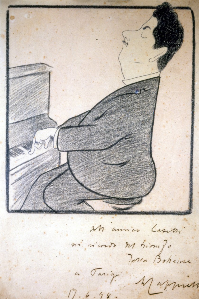 صورة لجياكومو بوتشيني (1858-1924) ، الملحن الإيطالي. رسم كاريكاتوري لليونيتو كابيلو. بواسطة ليونيتو كابيلو